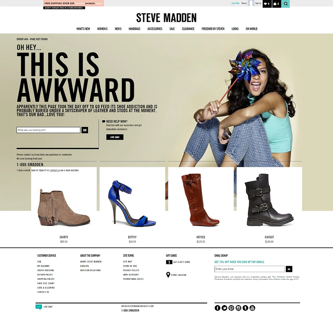 Cómo optimizar tu página de error 404 para SEO: Steve Madden